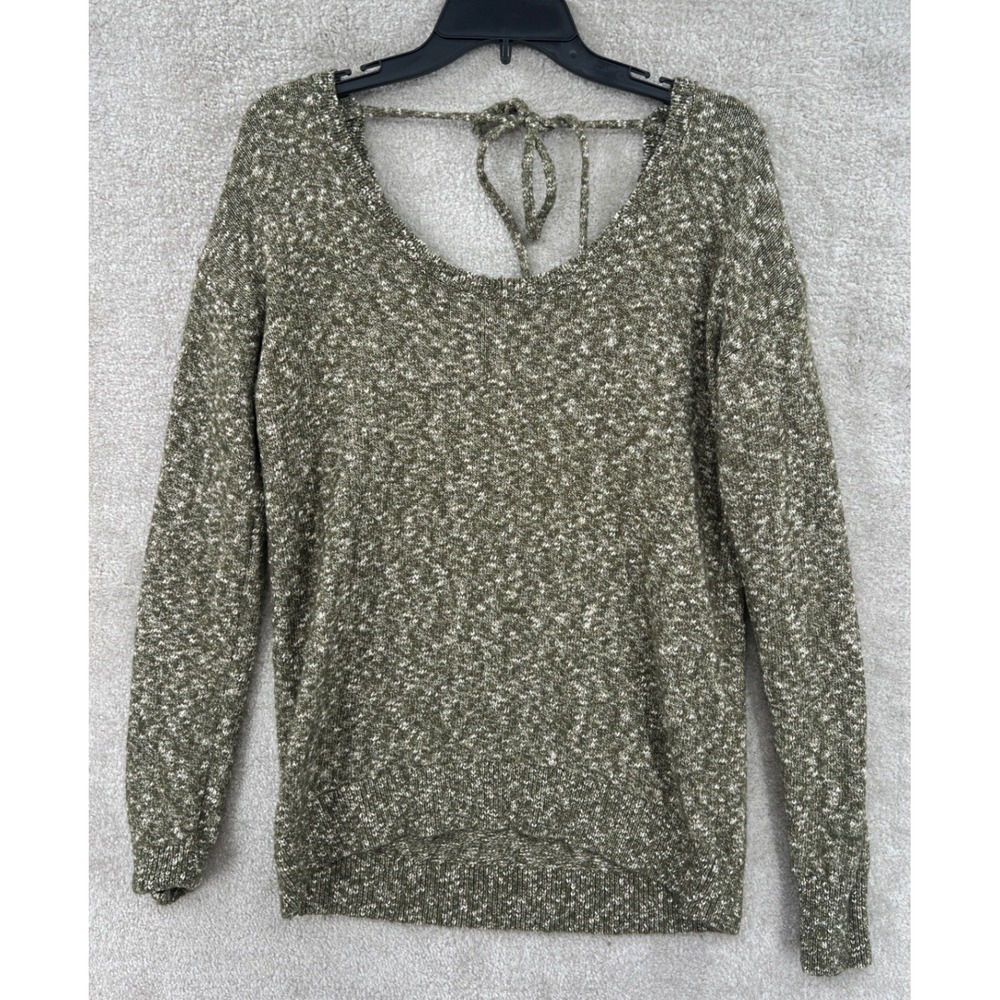 Gap Earthy Marled Shaker Knit Sweater Size MT Olive Green Tie Back Rustic